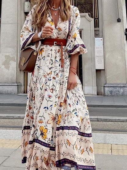Women's Dresses Deep V-Neck Bohemian Print Maxi Dress - LuckyFash™