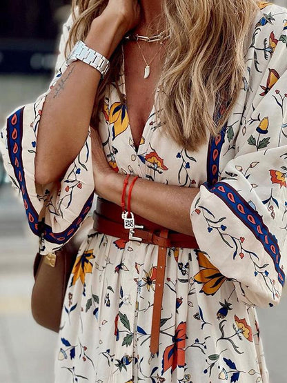 Women's Dresses Deep V-Neck Bohemian Print Maxi Dress - LuckyFash™