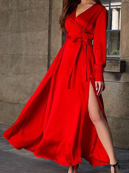 Women's Dresses Deep V-Neck Slit Long Sleeve Dress - LuckyFash™