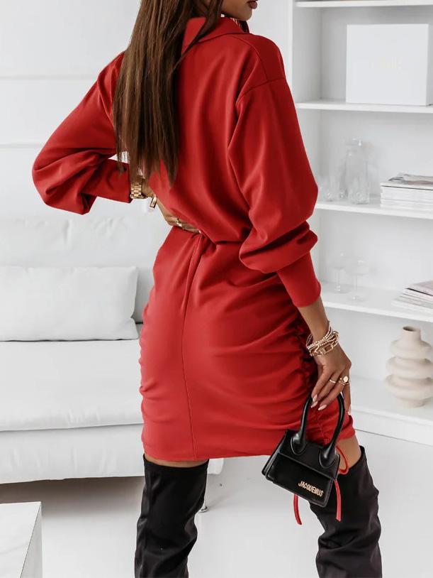 Women's Dresses Drawstring Button Long Sleeve Shirt Dress - LuckyFash™