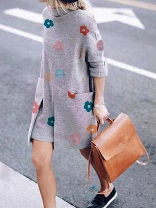 Dresses Fashion Loose High Collar Printed Mini Dress - LuckyFash™