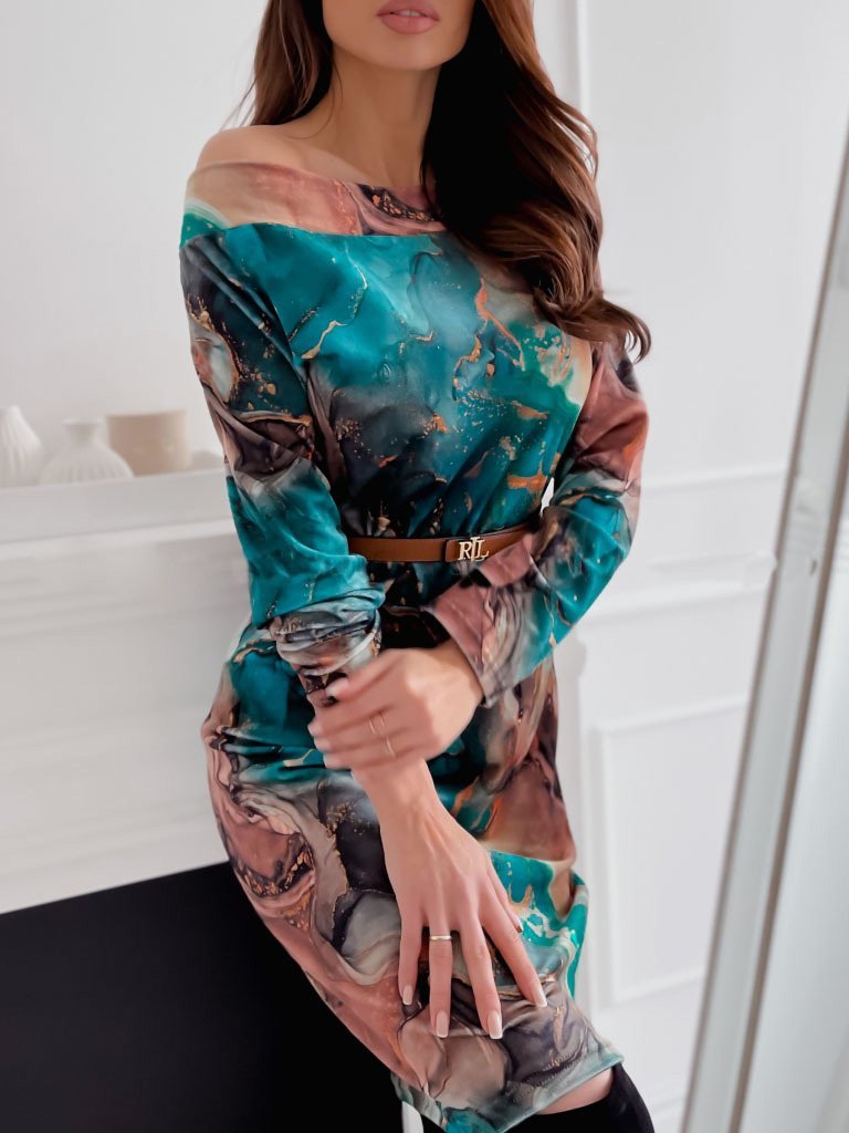 Dresses Fashion Printed Strapless Belted Long Sleeve Dress - LuckyFash™