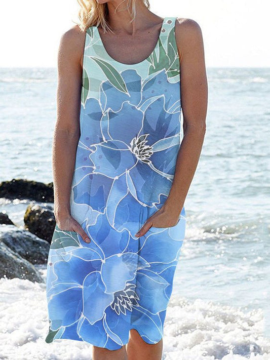 Dresses Floral Print Casual Pocket Sleeveless Dress - LuckyFash™