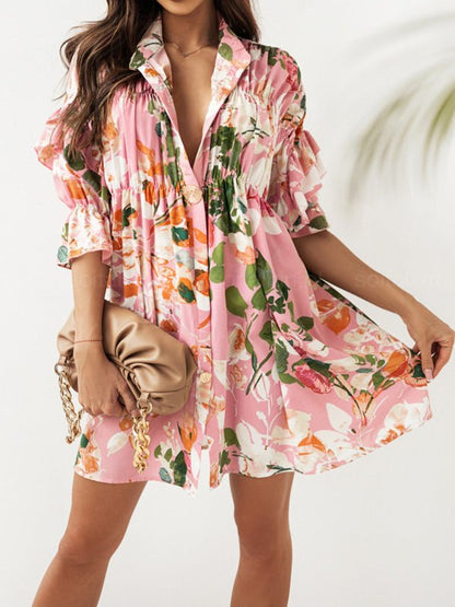 Dresses Floral Print Layered Sleeve Mini Dress - LuckyFash™