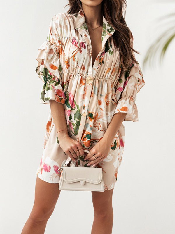 Dresses Floral Print Layered Sleeve Mini Dress - LuckyFash™