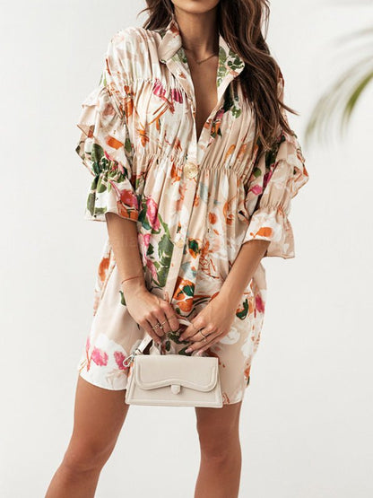 Dresses Floral Print Layered Sleeve Mini Dress - LuckyFash™