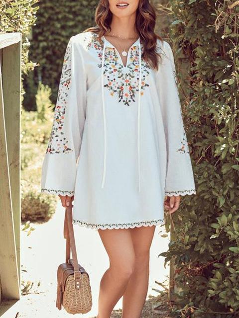 Women's Dresses Floral Print Long Sleeve V-Neck Casual Dress - LuckyFash™
