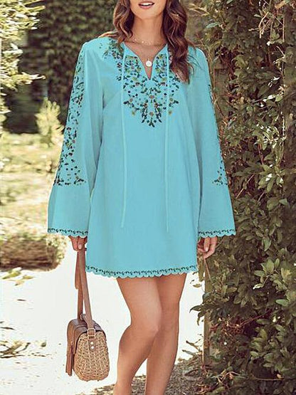 Women's Dresses Floral Print Long Sleeve V-Neck Casual Dress - LuckyFash™