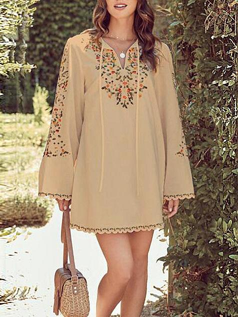 Women's Dresses Floral Print Long Sleeve V-Neck Casual Dress - LuckyFash™