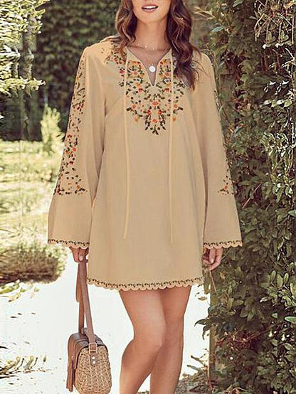 Women's Dresses Floral Print Long Sleeve V-Neck Casual Dress - LuckyFash™