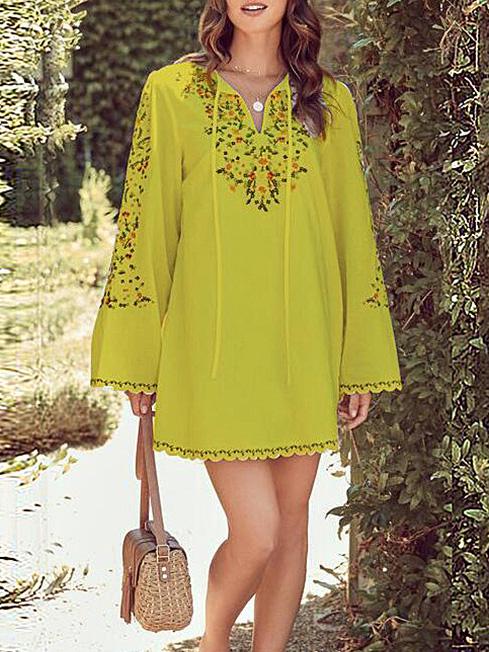 Women's Dresses Floral Print Long Sleeve V-Neck Casual Dress - LuckyFash™