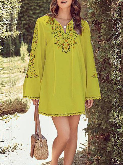Women's Dresses Floral Print Long Sleeve V-Neck Casual Dress - LuckyFash™