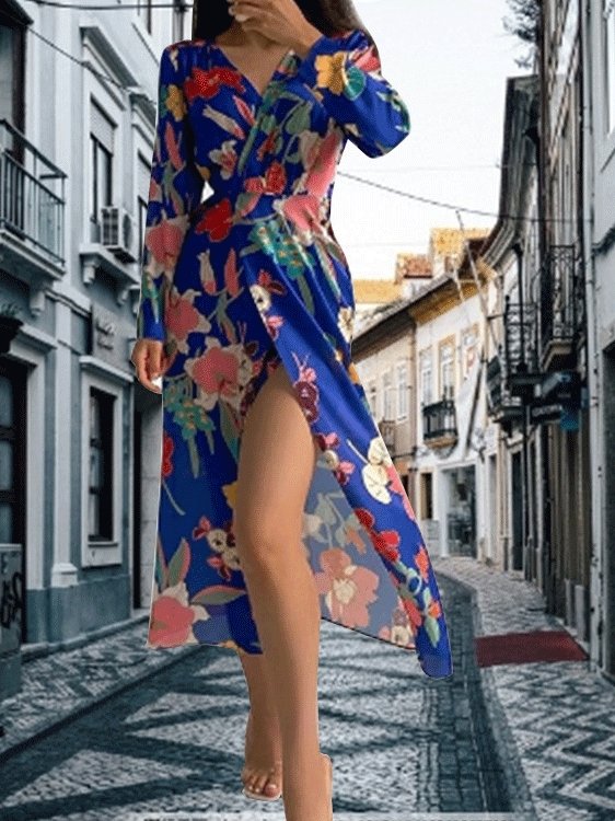 Women's Dresses Floral V-Neck Commuter Long Sleeve Dress - LuckyFash™