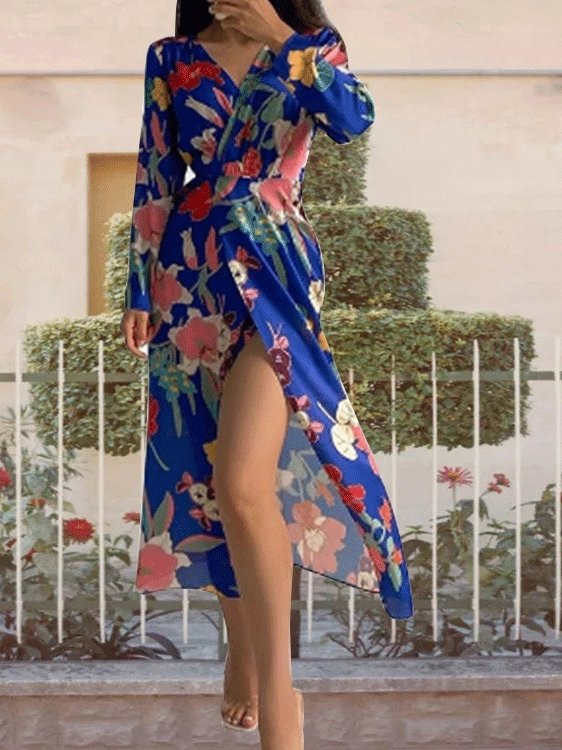 Women's Dresses Floral V-Neck Commuter Long Sleeve Dress - LuckyFash™