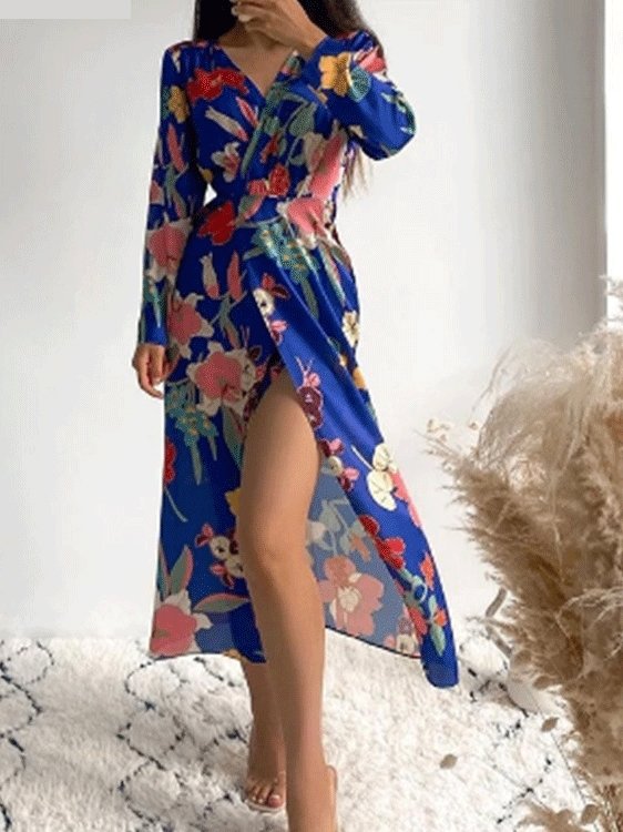 Women's Dresses Floral V-Neck Commuter Long Sleeve Dress - LuckyFash™