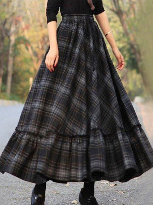 Dresses Fresh Sweet Plaid Split Maxi Dress - LuckyFash™