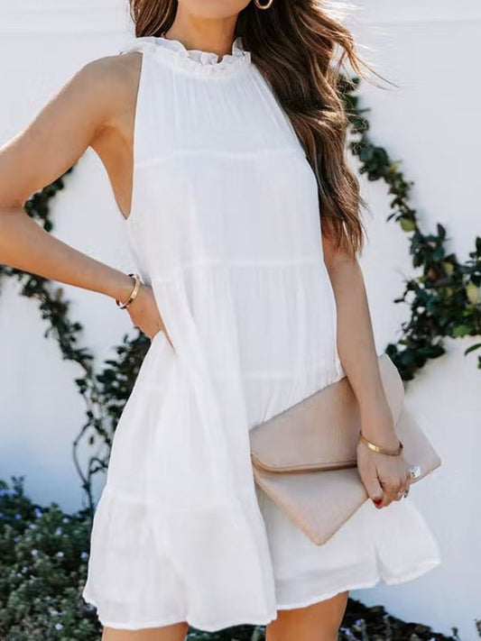 Dresses Fungus Collar Off-Shoulder Sleeveless Layered Mini Dress - LuckyFash™