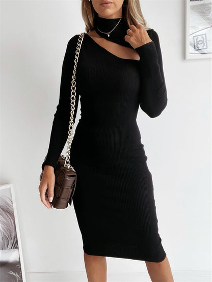 Women's Dresses Halter Cutout Long Sleeve Knit Dress - LuckyFash™