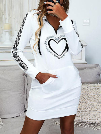 Women's Dresses Heart-Shaped Zipper Hoody Pocket Long Sleeve Dress - LuckyFash™
