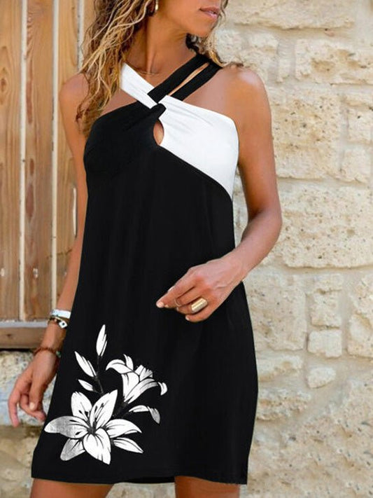 Dresses Hollow Print Halterneck Sleeveless Dress - LuckyFash™