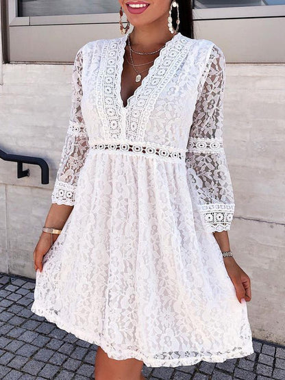 Women's Dresses Lace V-Neck Long Sleeve Mini Dress - LuckyFash™