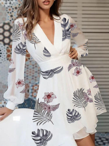 Dresses Long Sleeve Fashion V-Neck Mini Dress - LuckyFash™