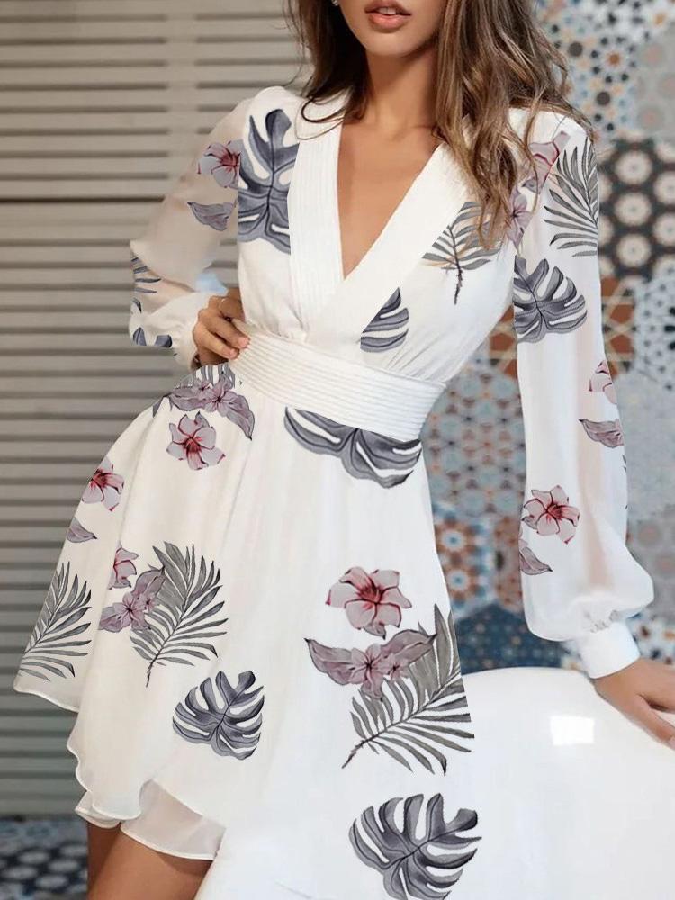 Dresses Long Sleeve Fashion V-Neck Mini Dress - LuckyFash™