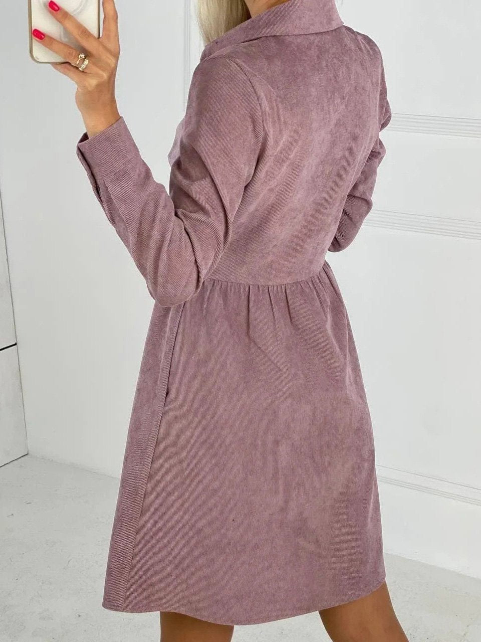 Women's Dresses Long Sleeve Single-Breasted Corduroy Shirt Dress - LuckyFash™