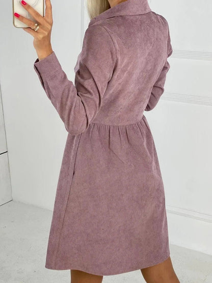 Women's Dresses Long Sleeve Single-Breasted Corduroy Shirt Dress - LuckyFash™