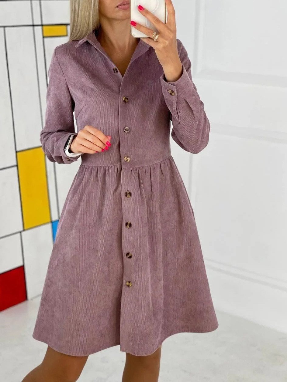 Women's Dresses Long Sleeve Single-Breasted Corduroy Shirt Dress - LuckyFash™