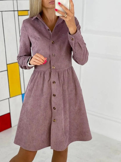 Women's Dresses Long Sleeve Single-Breasted Corduroy Shirt Dress - LuckyFash™