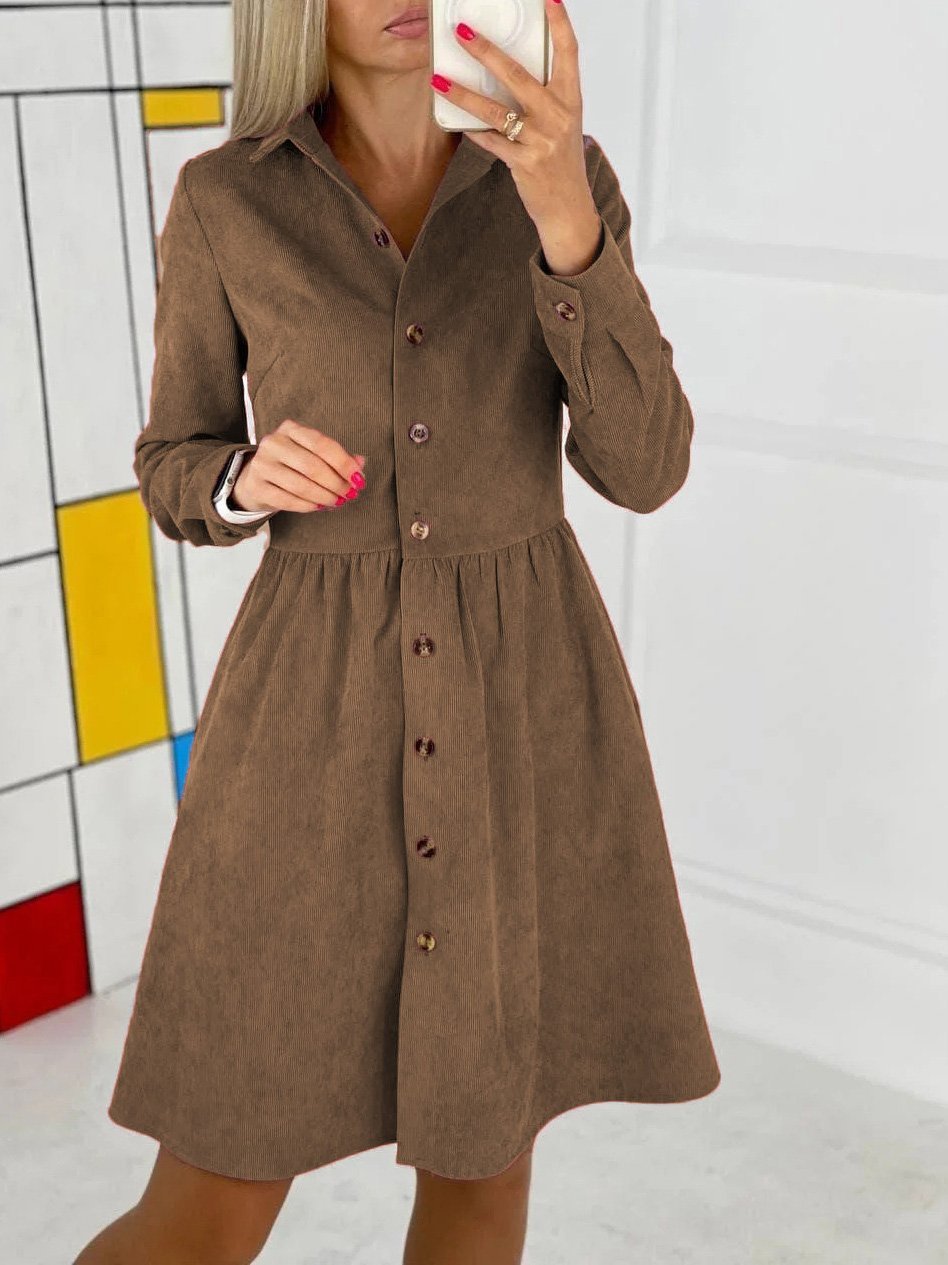 Women's Dresses Long Sleeve Single-Breasted Corduroy Shirt Dress - LuckyFash™