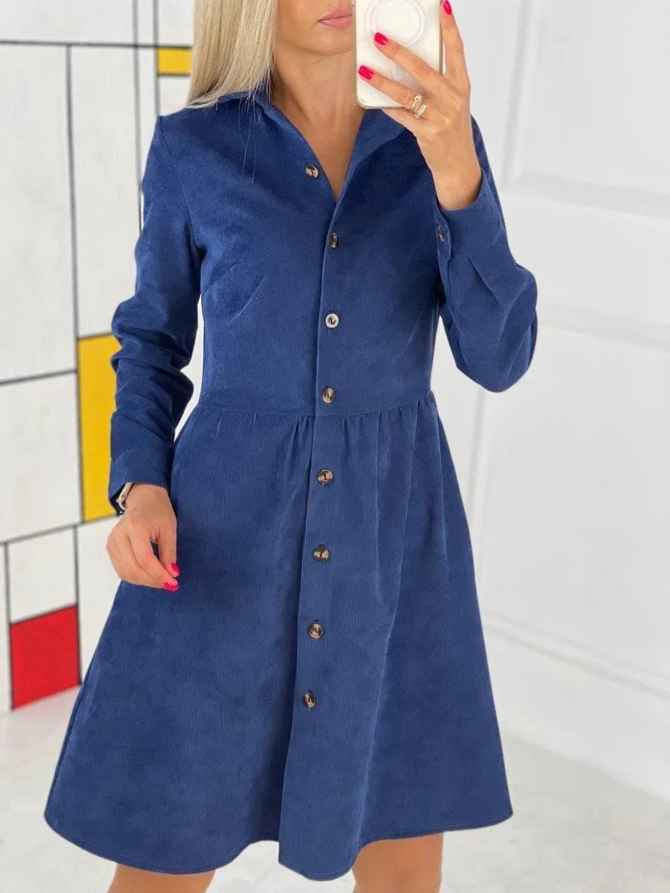 Women's Dresses Long Sleeve Single-Breasted Corduroy Shirt Dress - LuckyFash™
