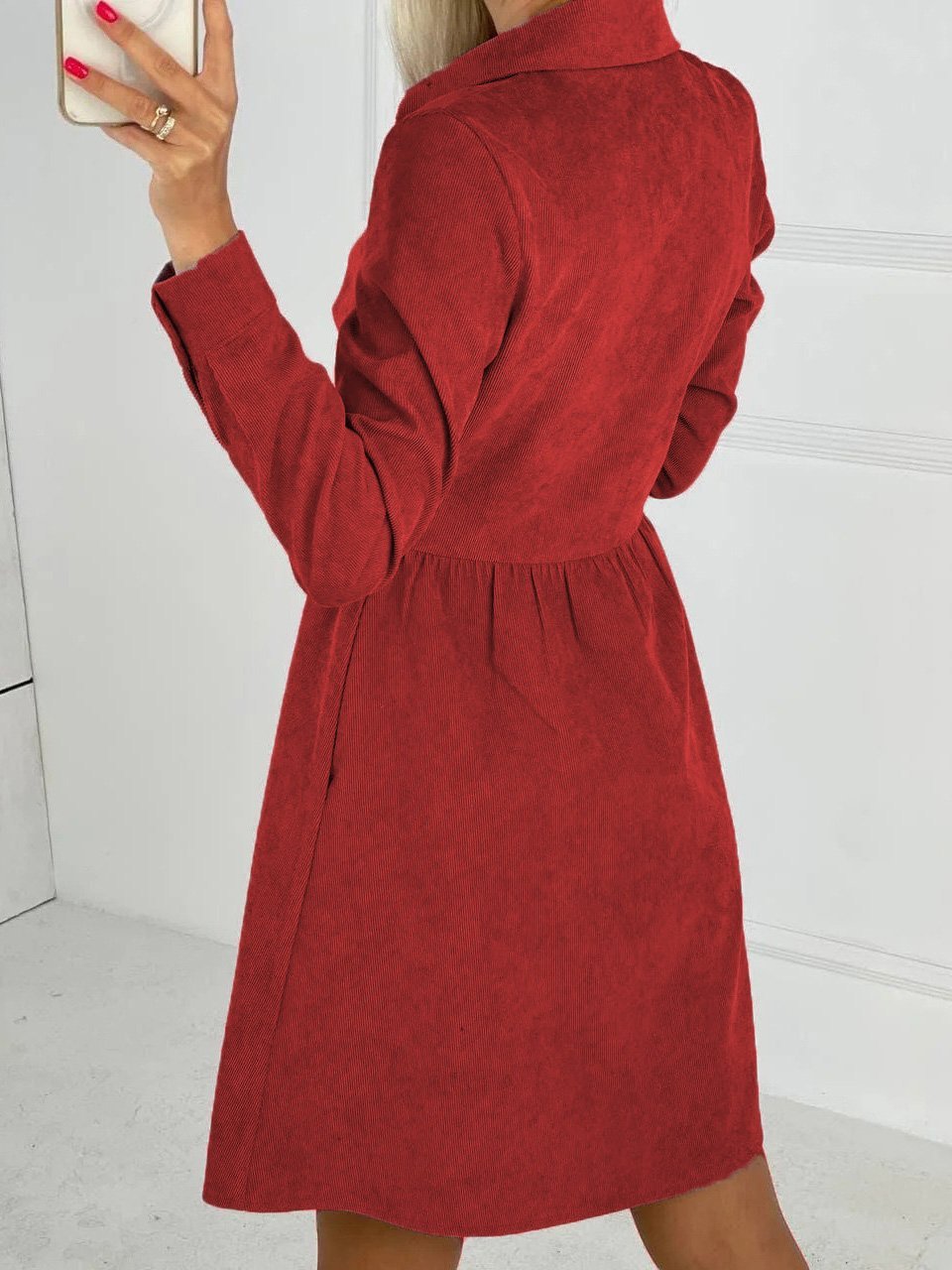 Women's Dresses Long Sleeve Single-Breasted Corduroy Shirt Dress - LuckyFash™