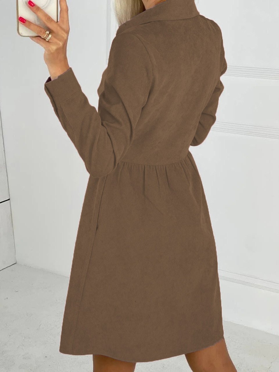 Women's Dresses Long Sleeve Single-Breasted Corduroy Shirt Dress - LuckyFash™
