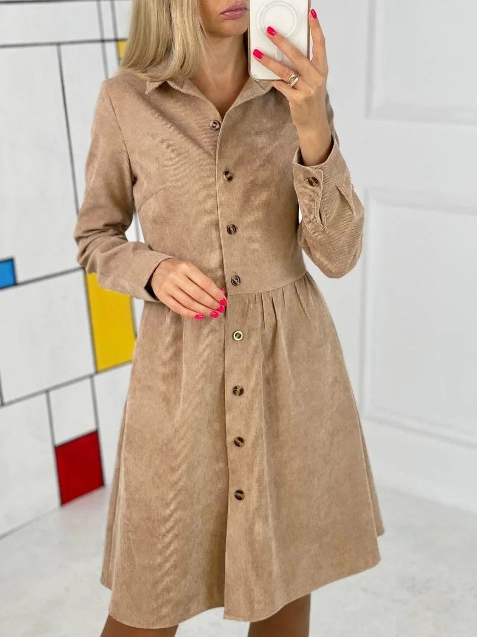 Women's Dresses Long Sleeve Single-Breasted Corduroy Shirt Dress - LuckyFash™