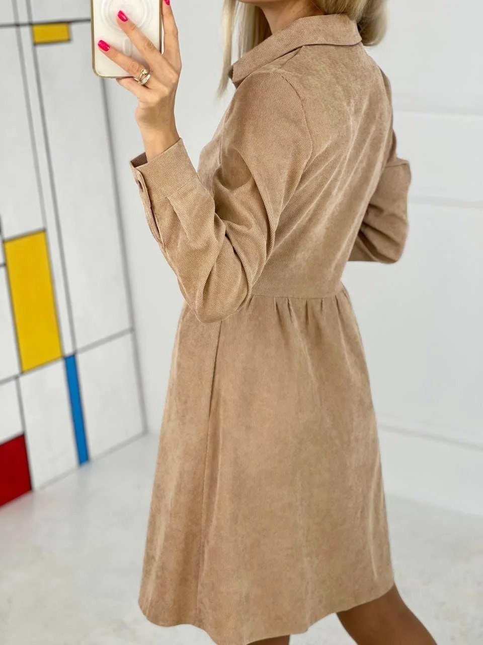 Women's Dresses Long Sleeve Single-Breasted Corduroy Shirt Dress - LuckyFash™