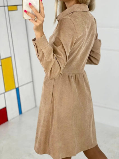 Women's Dresses Long Sleeve Single-Breasted Corduroy Shirt Dress - LuckyFash™
