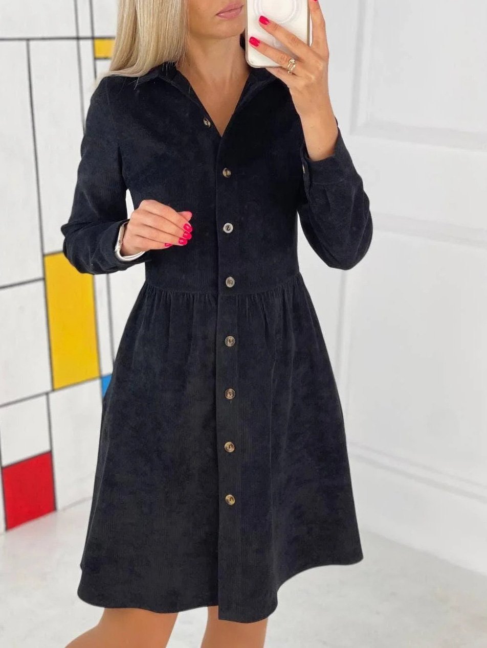 Women's Dresses Long Sleeve Single-Breasted Corduroy Shirt Dress - LuckyFash™