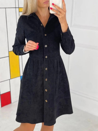 Women's Dresses Long Sleeve Single-Breasted Corduroy Shirt Dress - LuckyFash™