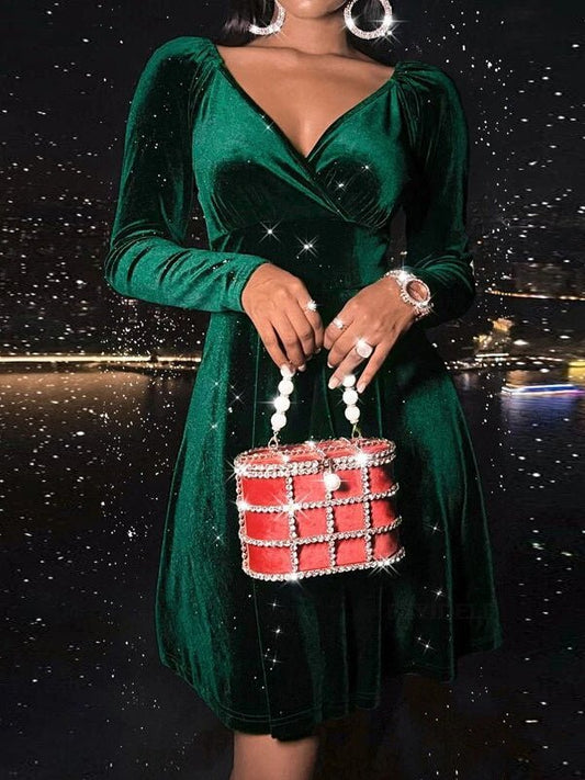 Dresses Long Sleeve V-Neck Fashionable Christmas Mini Dress - LuckyFash™