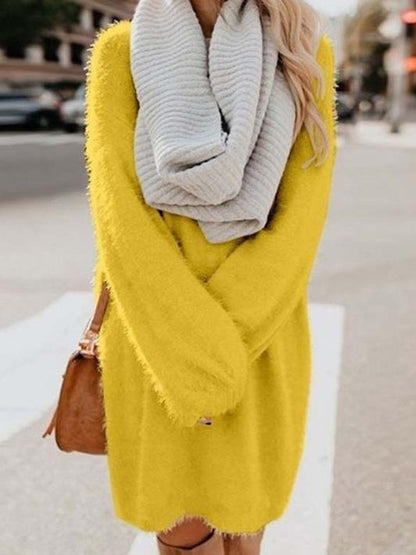 Women's Dresses Loose Plush Long Sleeve Sweater Midi Dress - LuckyFash™