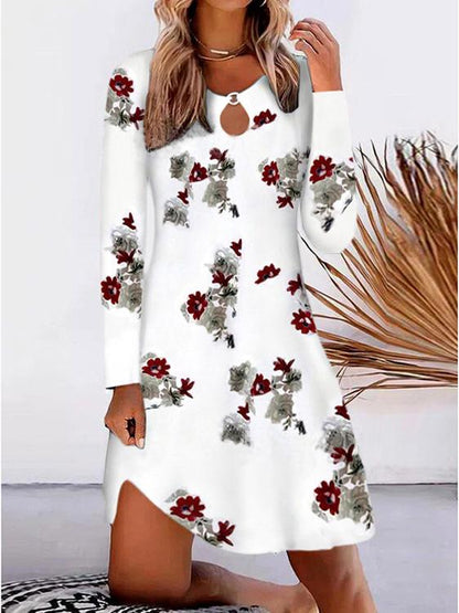 Dresses Loose Printed Long Sleeve Split Dress - LuckyFash™