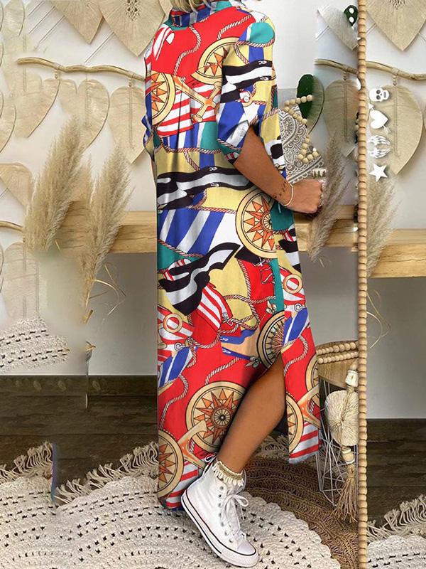 Women's Dresses Loose Printed Split Shirt Maxi Dress - LuckyFash™