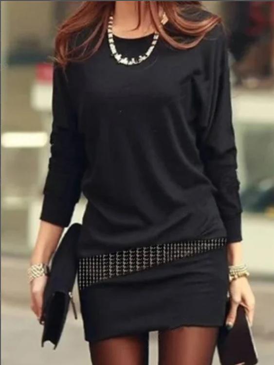 Dresses Loose Round Neck Bat Long Sleeve Dress - LuckyFash™