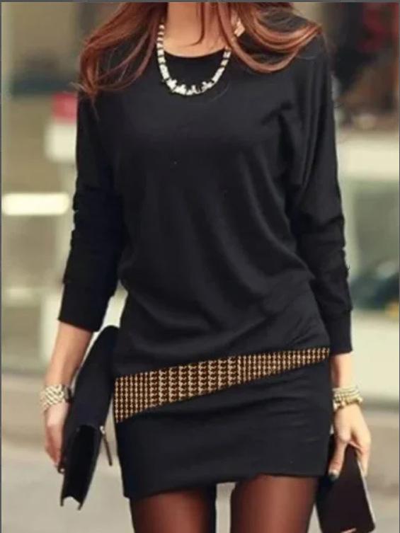 Dresses Loose Round Neck Bat Long Sleeve Dress - LuckyFash™