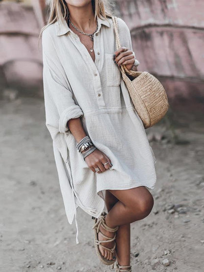 Women's Dresses Loose Shirt Collar Button Long Sleeve Dress - LuckyFash™