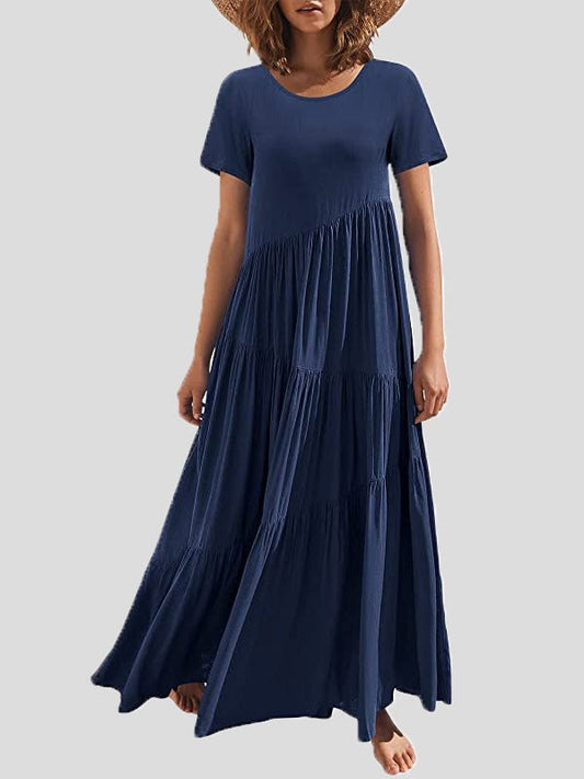 Dresses Loose Solid Round Neck Short Sleeve Dress - LuckyFash™