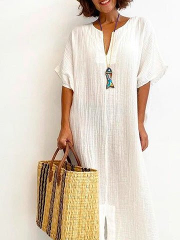 Dresses Loose Solid Short Sleeve Slit Dress - LuckyFash™