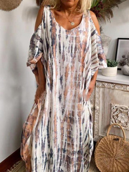 Women's Dresses Loose Tie-Dye Printed Off-The-Shoulder Long Sleeve Dress - LuckyFash™